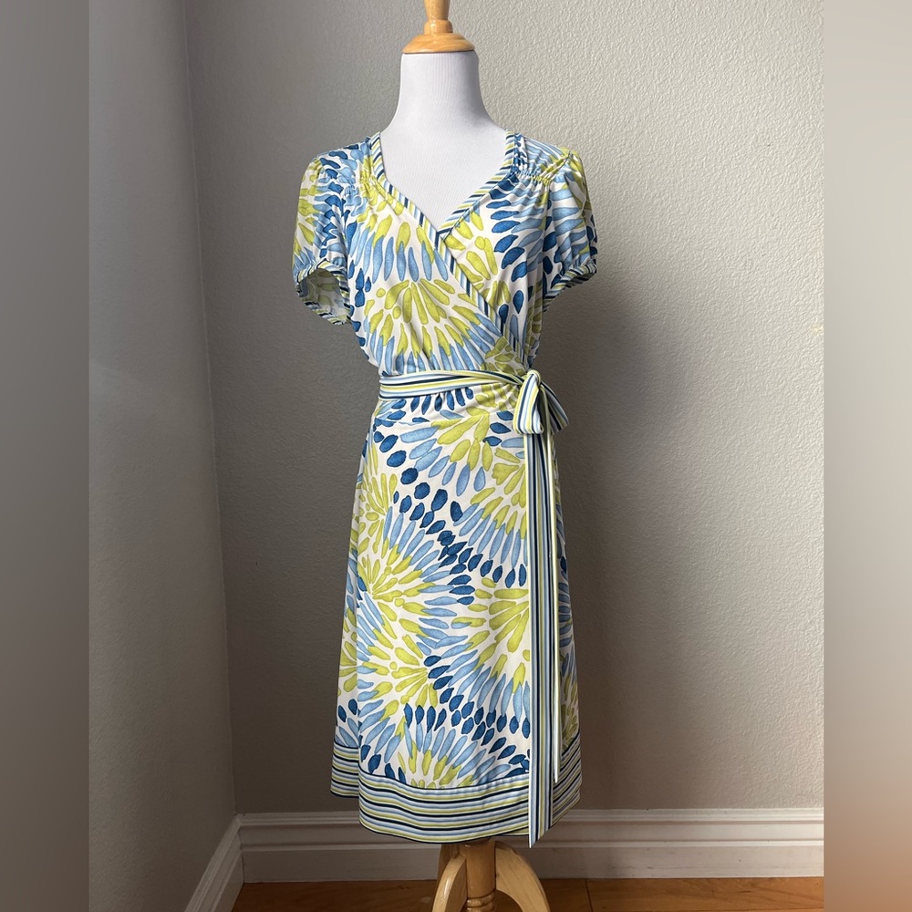 BCBG MaxAzria Blue and Green Wrap Dress, L